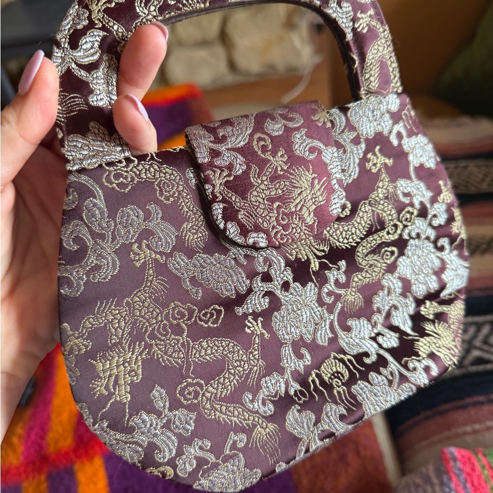 Burgundy and Gold y2k small bag with Intricate Detailing